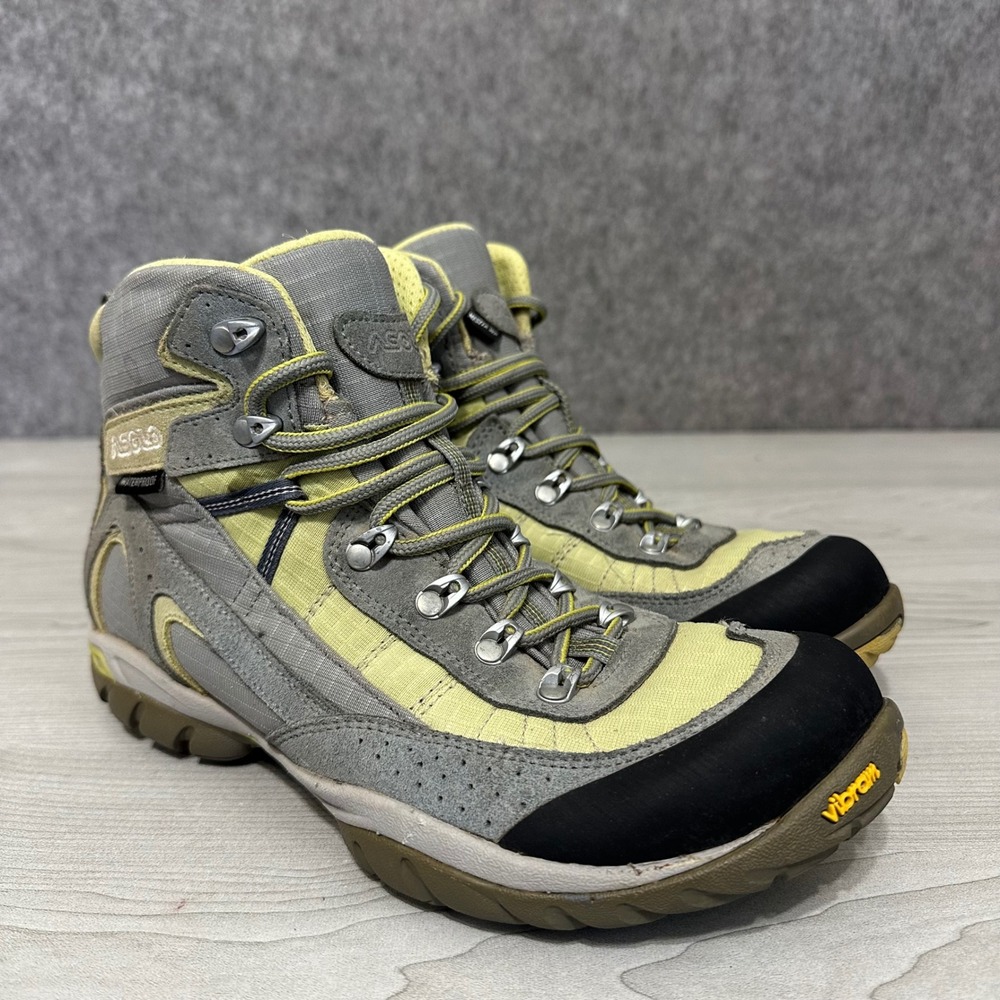 Asolo Mesita Waterproof Hiking Boots Womens 8 Gray Yellow Vibram‎ Outdoor